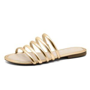 Slip-On Gold Strappy Flat Sandals